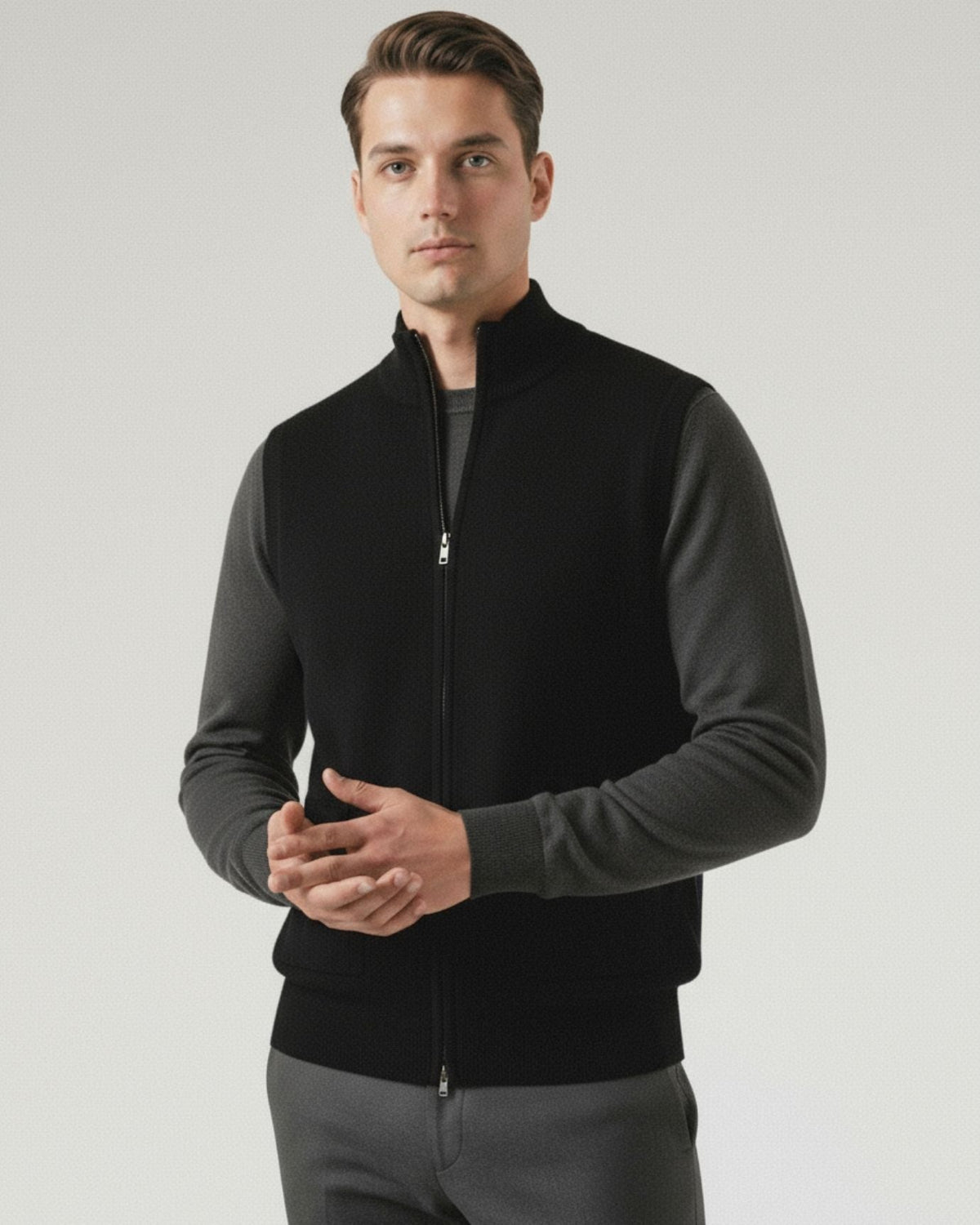 Men's Wool Zip Up Vest with Pockets, view 8