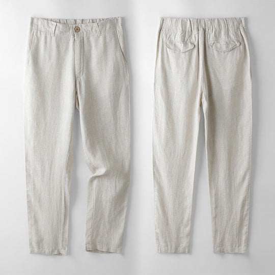 Relaxed Tapered Linen Trousers with Drawstring Waist