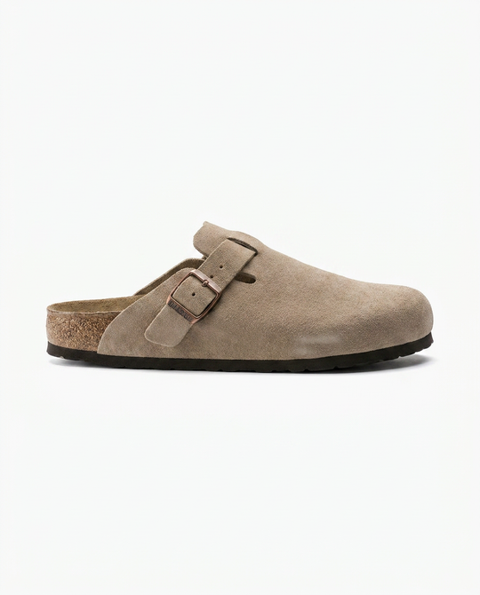 Suede Clogs with Contoured Cork Footbed