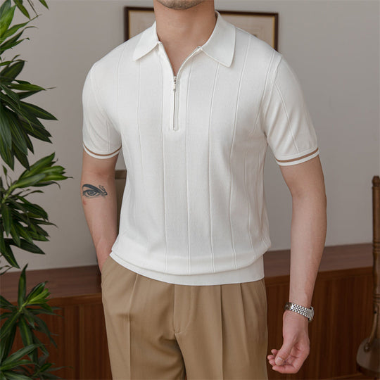 Zip-Neck Knit Polo Shirt – Tailored Fit