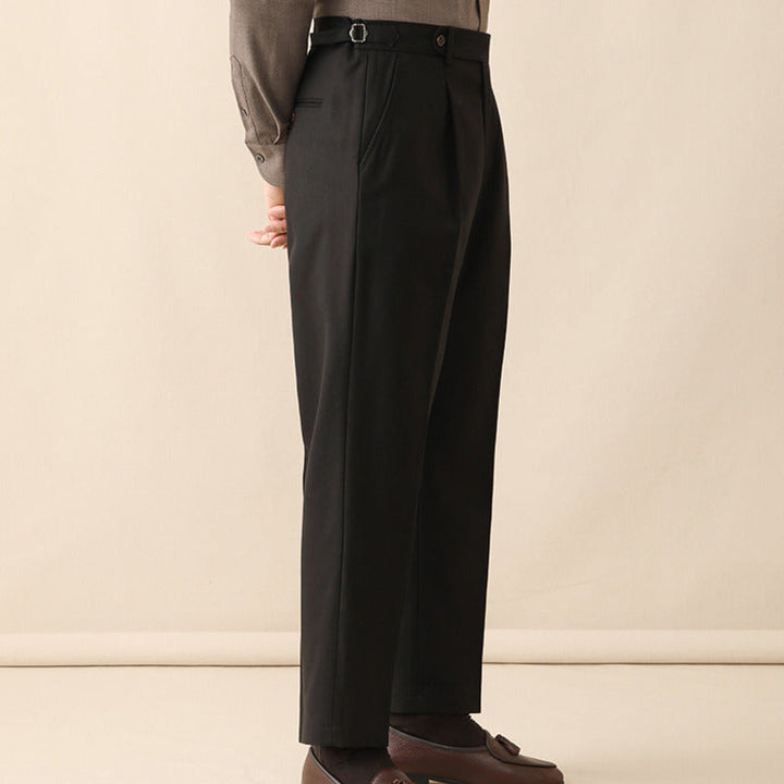 Herringbone Wool Pleated Trousers