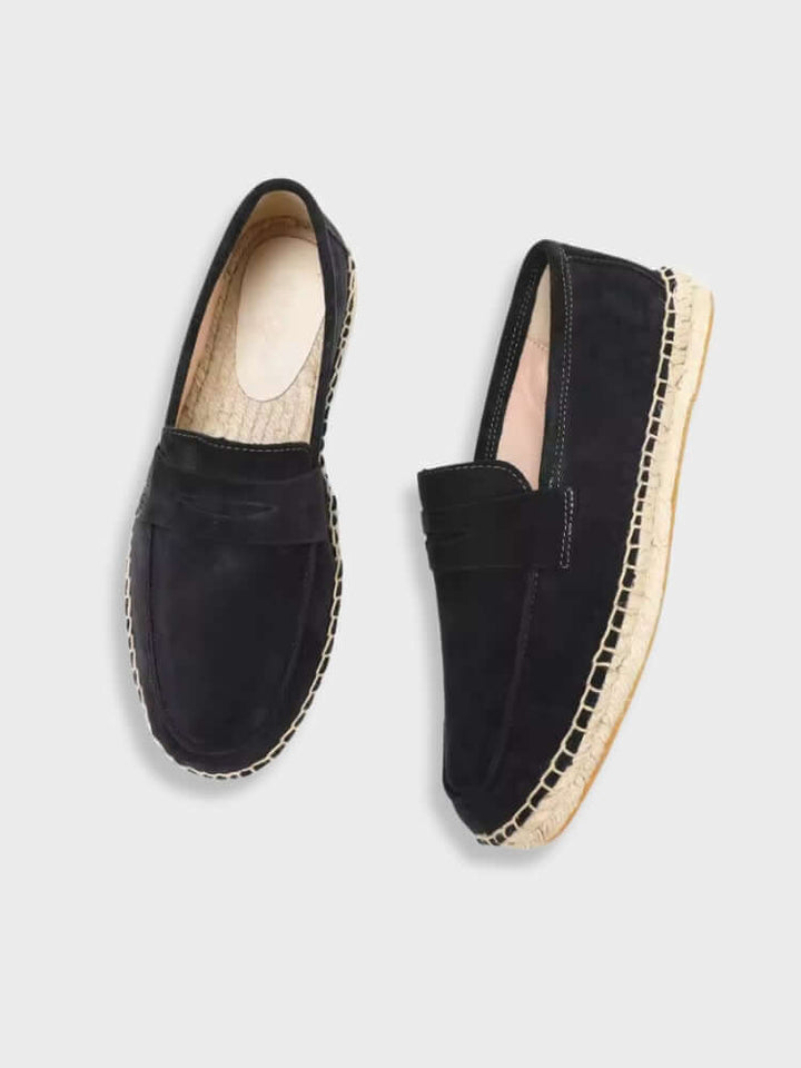 Chestnut Suede Penny Loafers with Woven Sole