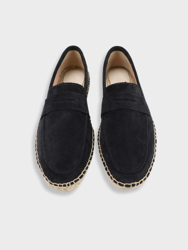 Chestnut Suede Penny Loafers with Woven Sole