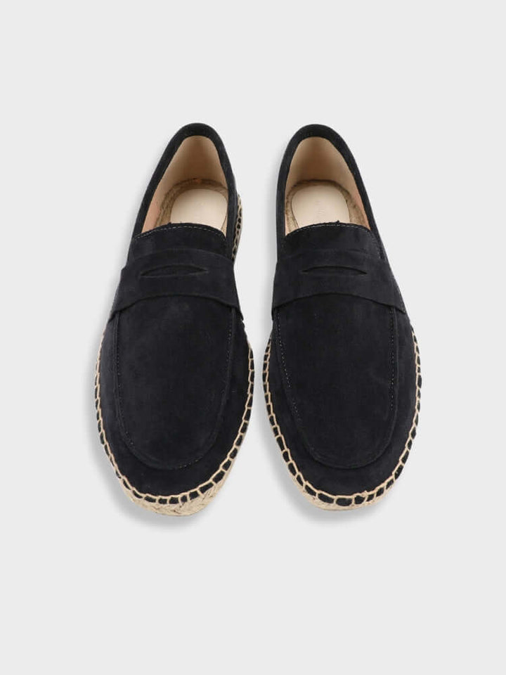 Chestnut Suede Penny Loafers with Woven Sole