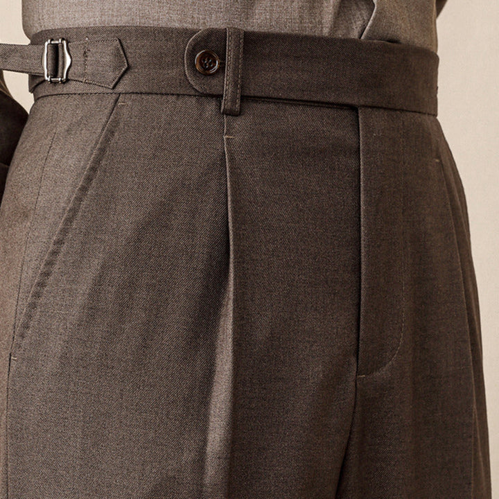 Herringbone Wool Pleated Trousers