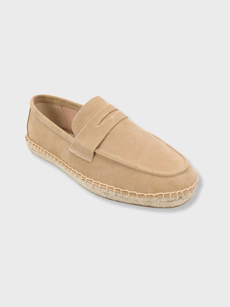 Chestnut Suede Penny Loafers with Woven Sole