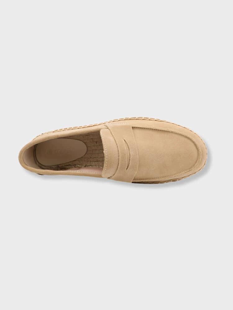 Chestnut Suede Penny Loafers with Woven Sole