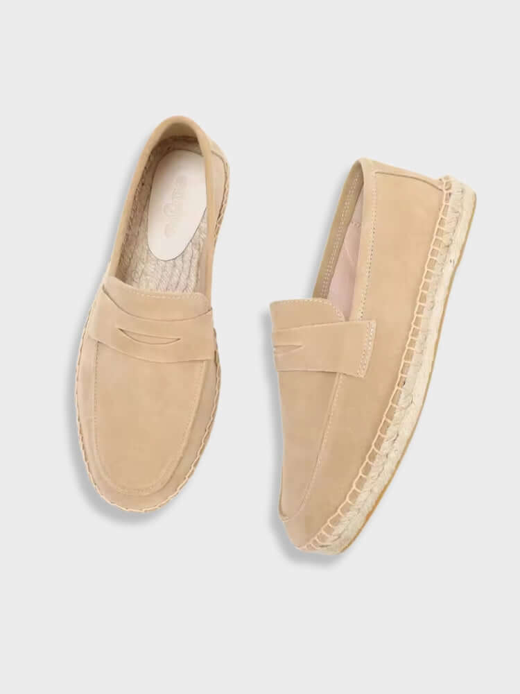 Chestnut Suede Penny Loafers with Woven Sole