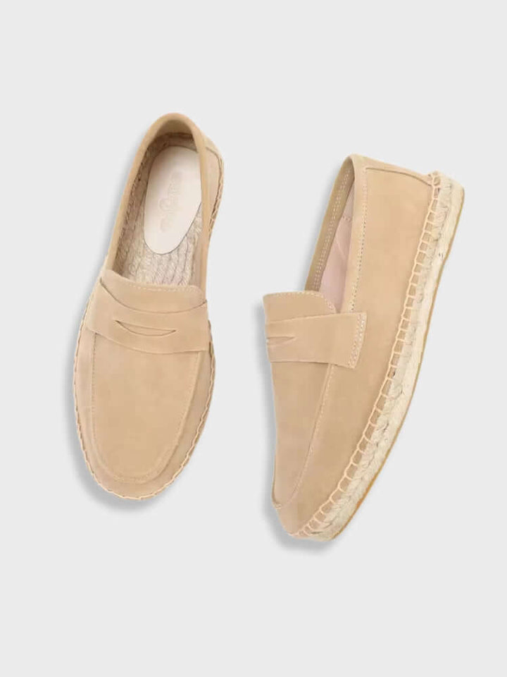 Chestnut Suede Penny Loafers with Woven Sole