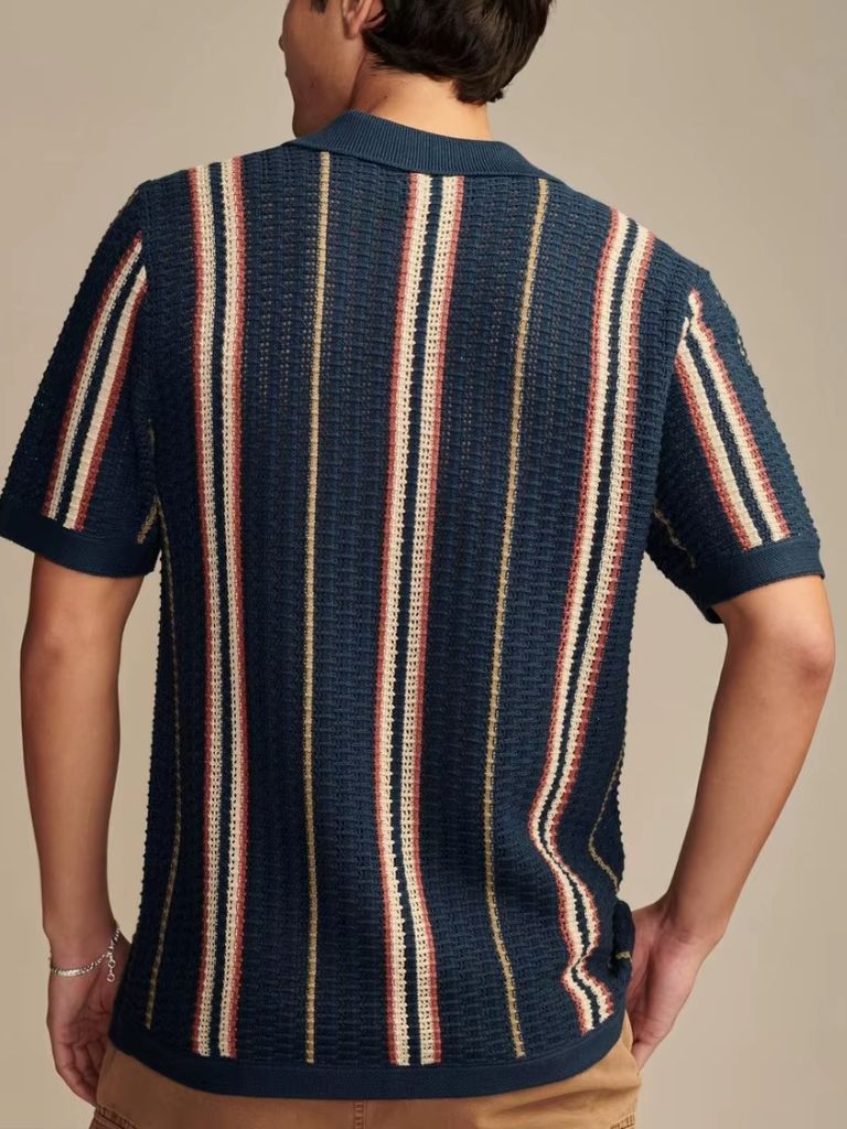Open-Weave Knit Shirt with Vertical Stripes